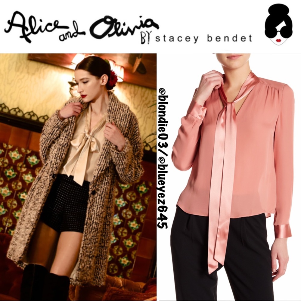 Alice + Olivia “Irma” v front tie neck blouse M